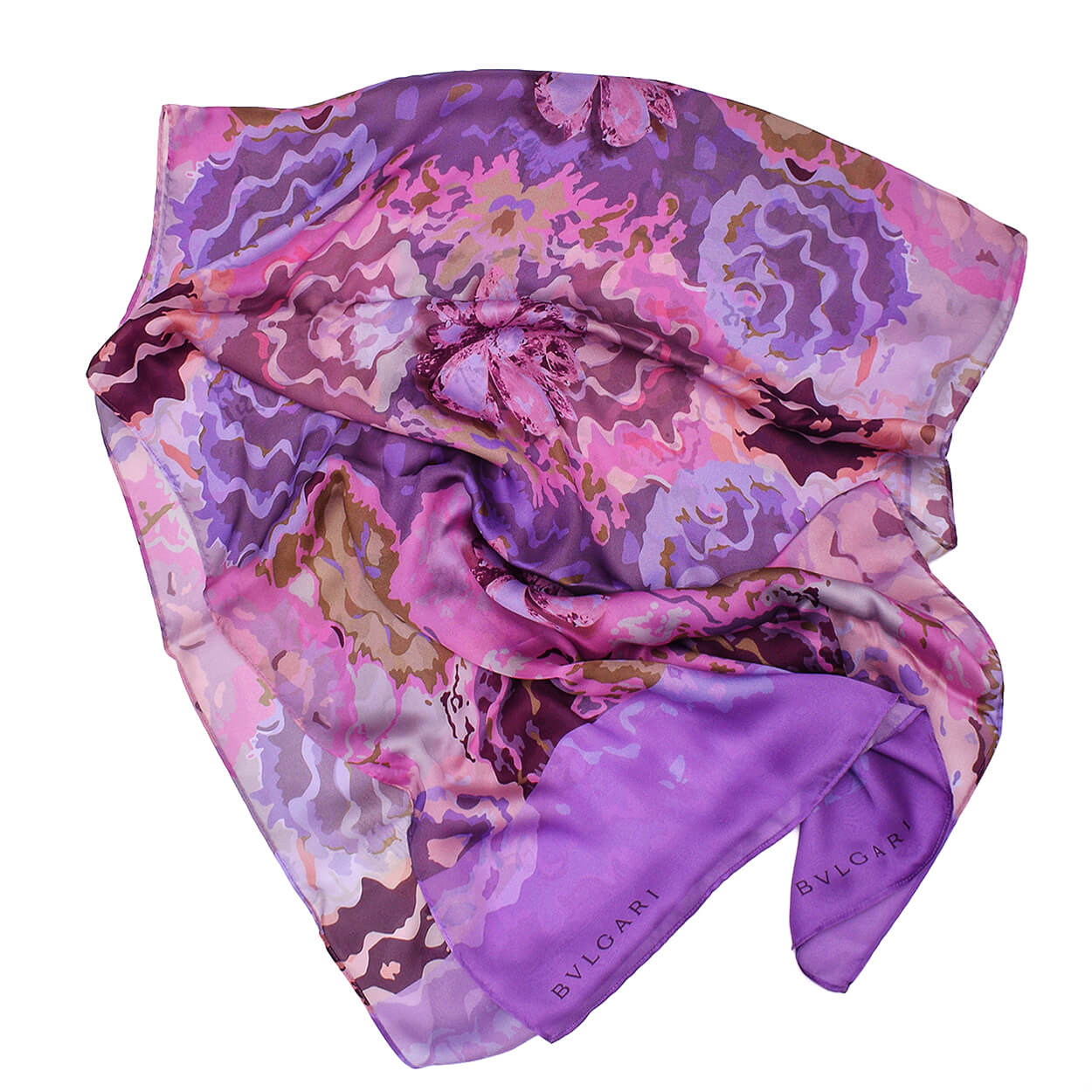 Bvlgari - Purple Silk Floral Print Shawl